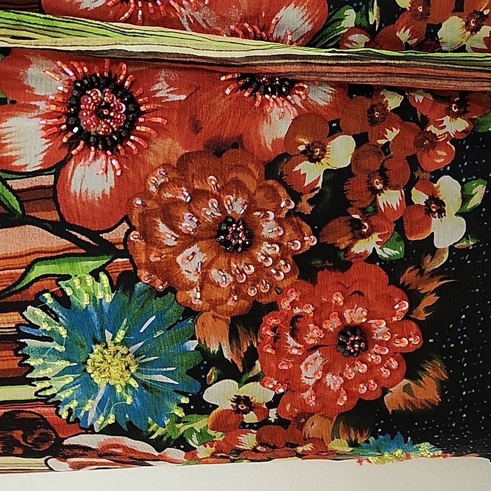 Sue Wong Vintage 100% Silk Forest Fairy Multicolor Floral Striped Dress Sz 12 - Picture 8 of 16
